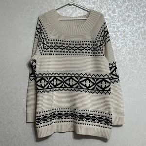 Chaps Cream Black‎ Fair Isle Chunky Knit Sweater Pullover Long Sleeve Casual XXL